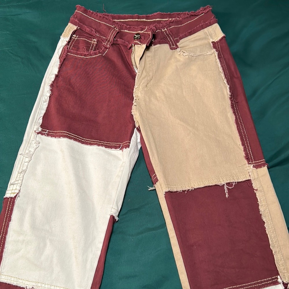 Patchwork Red And Tan Pants - image 1